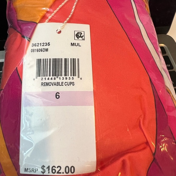 NWT Trina Turk vivid vista ruffle off shoulder one piece Pink and Orange - Picture 4 of 6